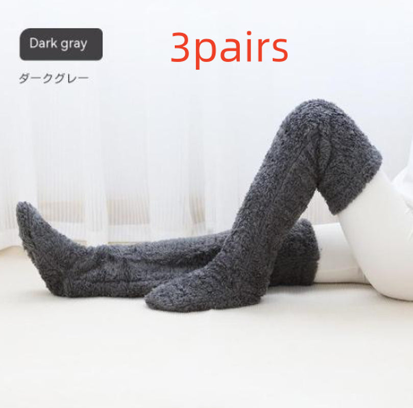 Over Knee High Fuzzy Long Socks Winter Warm Cold Leg Knee Joint Cold-Proof Stockings Home Floor Sleeping Socks